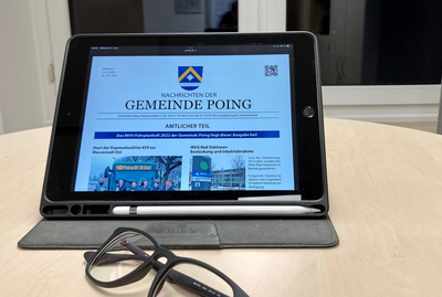 Tablet mit Nachrichten der Gemeinde Poing